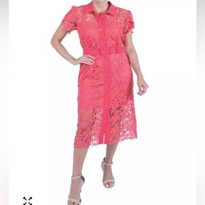 JULIA JORDAN Women's Lace Midi Shirtdress Coral Pink Womens Size 6 BRAND NEW